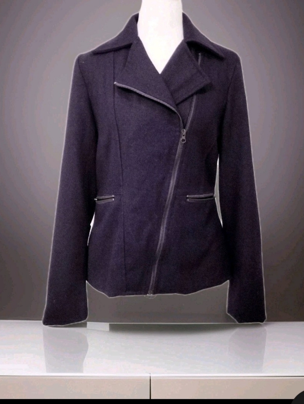 Miracle Sz LWool Blend Asymmetrical Zip Jacket - Purple